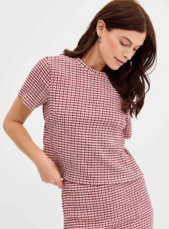 Stretch gingham boxy-fit T-shirt