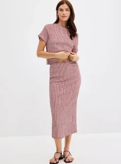 Stretch gingham boxy-fit T-shirt