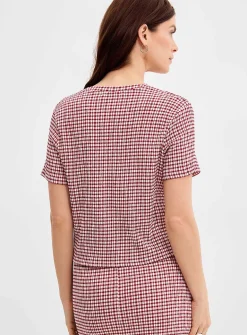 Stretch gingham boxy-fit T-shirt