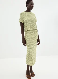 Stretch gingham pencil skirt