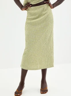 Stretch gingham pencil skirt