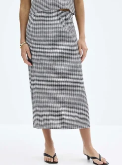 Stretch gingham pencil skirt