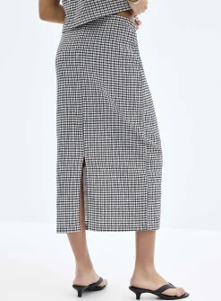 Stretch gingham pencil skirt