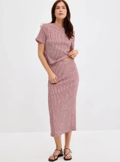 Stretch gingham pencil skirt