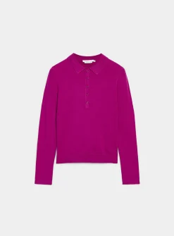 Stretch solid polo sweater