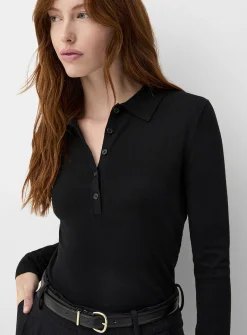 Stretch solid polo sweater