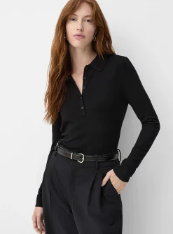 Stretch solid polo sweater