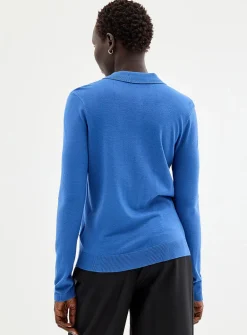 Stretch solid polo sweater