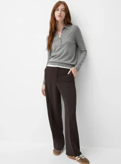 Stretch solid polo sweater