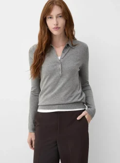 Stretch solid polo sweater