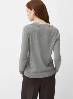 Stretch solid polo sweater