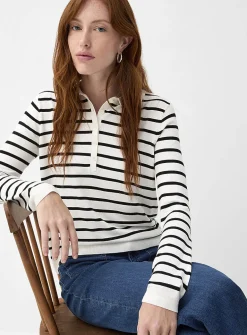 Stretch striped polo sweater