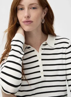 Stretch striped polo sweater