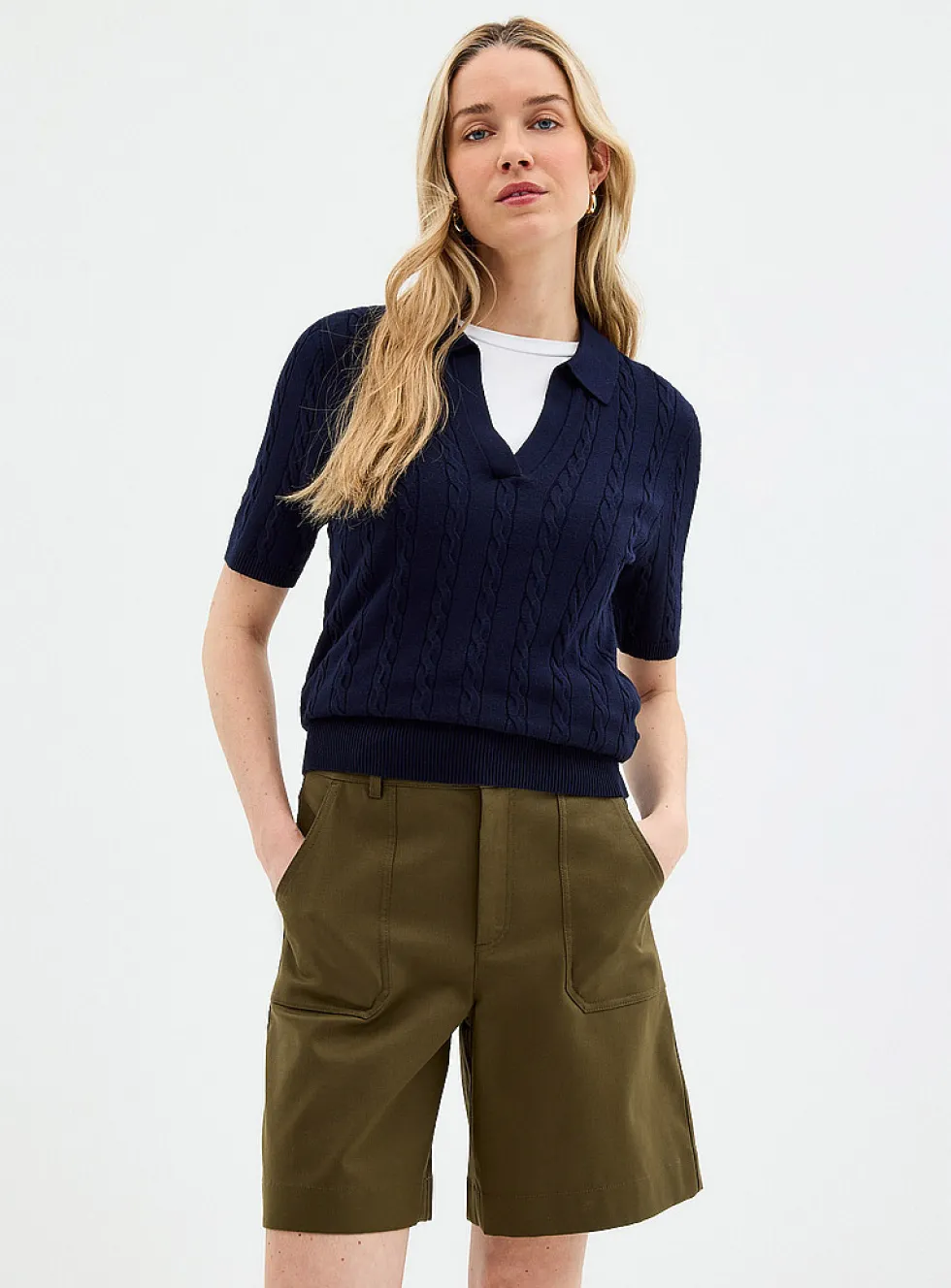 Stretch structured twill short