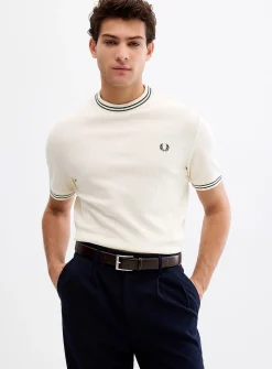 Stripe-accent textured T-shirt