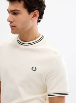 Stripe-accent textured T-shirt