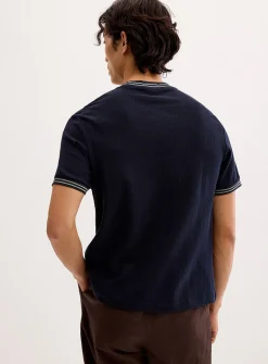 Stripe-accent textured T-shirt