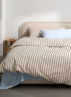 Striped 100% organic cotton percale duvet cover