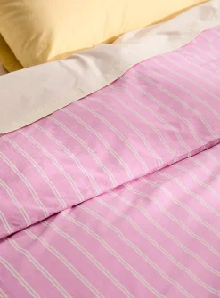Striped 100% organic cotton percale duvet cover