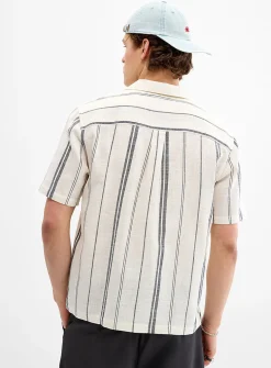 Striped basketweave camp shirt