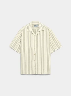 Striped basketweave camp shirt