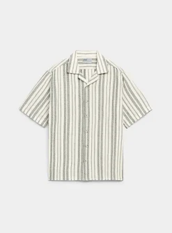 Striped basketweave camp shirt
