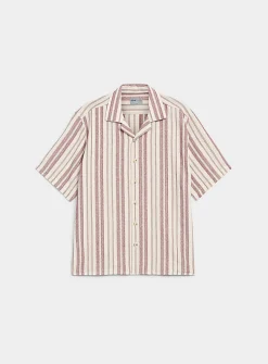 Striped basketweave camp shirt