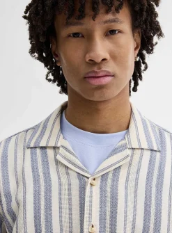 Striped basketweave camp shirt