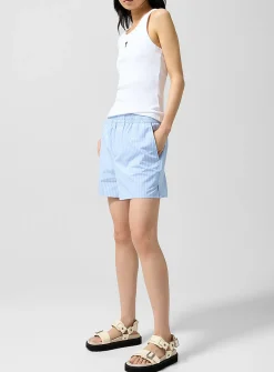 Striped blue poplin short