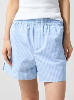 Striped blue poplin short
