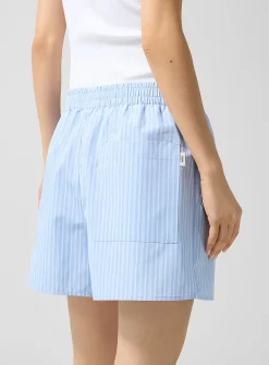 Striped blue poplin short