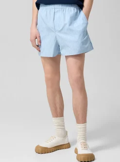 Striped blue poplin short