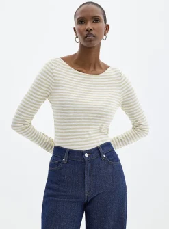 Striped boat neck T-shirt