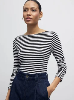 Striped boat neck T-shirt