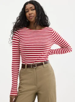 Striped boat neck T-shirt
