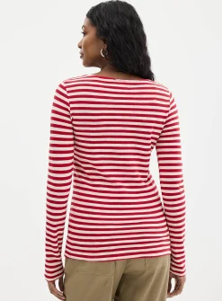 Striped boat neck T-shirt