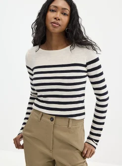 Striped boat neck T-shirt