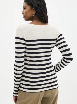 Striped boat neck T-shirt