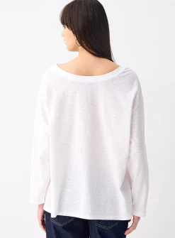 Striped boat-neck loose T-shirt