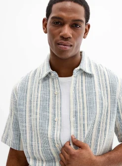 Striped bouclé-knit shirt