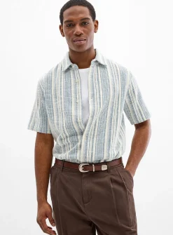 Striped bouclé-knit shirt