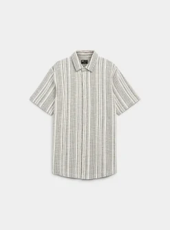 Striped bouclé-knit shirt
