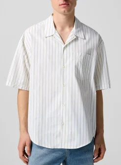 Striped cabana shirt with embossed logo