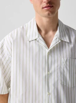 Striped cabana shirt with embossed logo