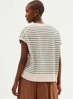 Striped cap-sleeve 100% cotton sweater