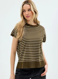 Striped cap-sleeve 100% cotton sweater