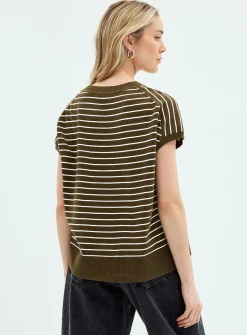 Striped cap-sleeve 100% cotton sweater