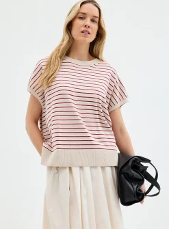 Striped cap-sleeve 100% cotton sweater