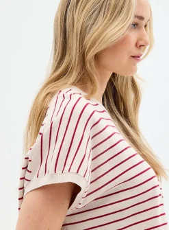 Striped cap-sleeve 100% cotton sweater