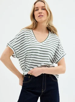 Striped cap-sleeve organic cotton T-shirt